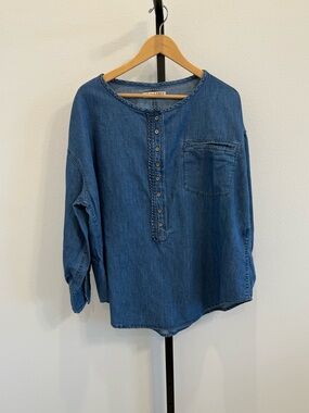 NWT Free People We the Free Denim Dreamin Pullover Henley Medium Oversized Boho